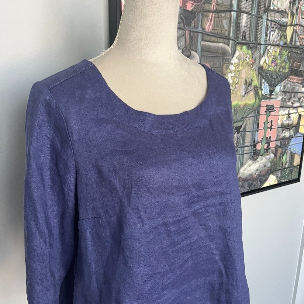 NWT Martha Stewart Blue Linen Top L - Picture 2 of 5